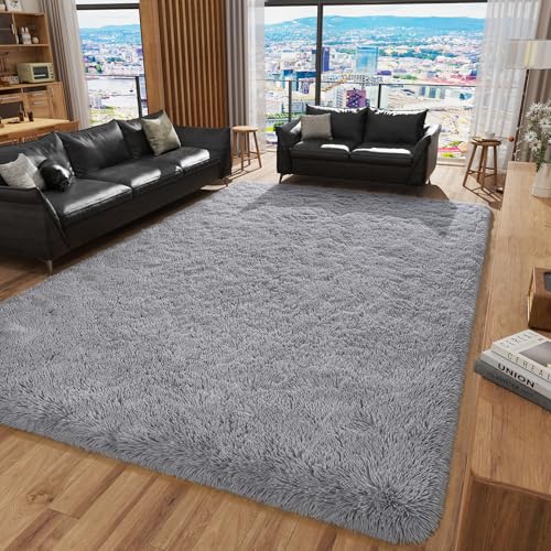 HOMORE Rugs for Living Room 5x8 Grey Fluffy Area Rug Modern Shag Rugs for Bedroom, Super Soft and Comfy Carpet, Cute Carpets for Kids Nursery Boys Girls Room Decor