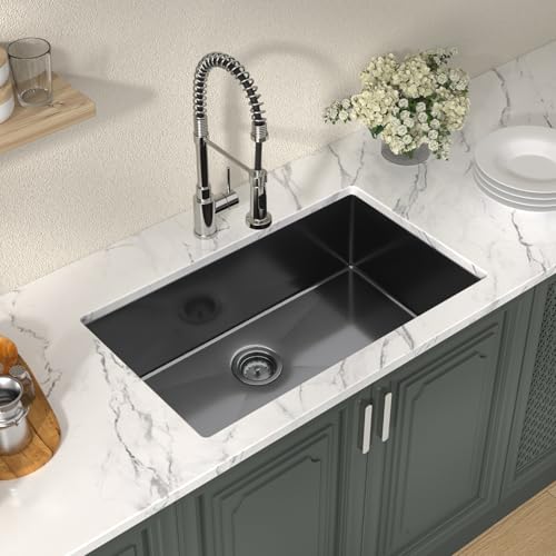 Lordear-30-Black-Stainless-Steel-Kitchen-Sink-30×18-Inch-Kitchen-Sink-Undermount-16-Gauge-Stainless-Steel-Gunmetal-Black-Single-Bowl-Handmade-Sinks-Basin Lordear 30 Black Stainless Steel Kitchen Sink 30×18 Inch Kitchen Sink Undermount 16 Gauge Stainless Steel Gunmetal Black Single Bowl Handmade Sinks Basin