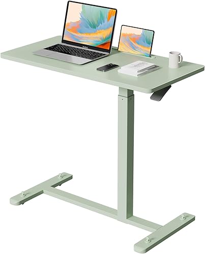 Vista 9 de Escritorio de pie móvil, escritorio neumático ajustable con ruedas (31.5 pulgadas), escritorio portátil para laptop con ruedas, mesa de noche