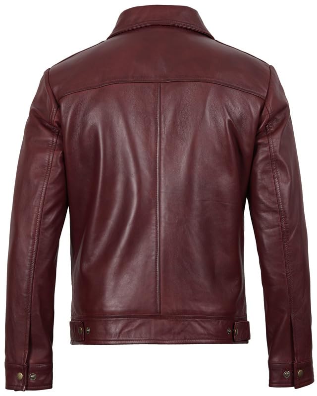 Image of Blingsoul Vintage Distressed Leather Jacket for Men - Shirt Collar Genuine Lambskin Mens Leather Jacket