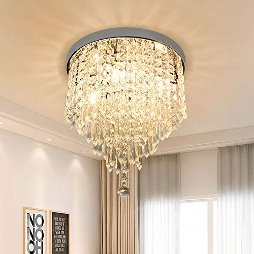 Depuley Lustre Plafonnier Cristal de Salon à Design Moderne, Lampe de Plafond Diamant Argenté pour Chambre à Coucher, Salle à Manger et Escalier, Cuisine, Hall, Chambre (Ampoules NON Incluses G9*3)