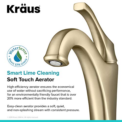 KRAUS KVF-1200BG Arlo™ Brushed Gold Tall Vessel Bathroom Faucet with Pop-Up Drain - image 4