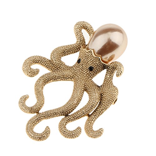 F Fityle Polvo Broche Simulado Pérola Animal Do Mar Broche Polvo Jóias Presente - Ouro