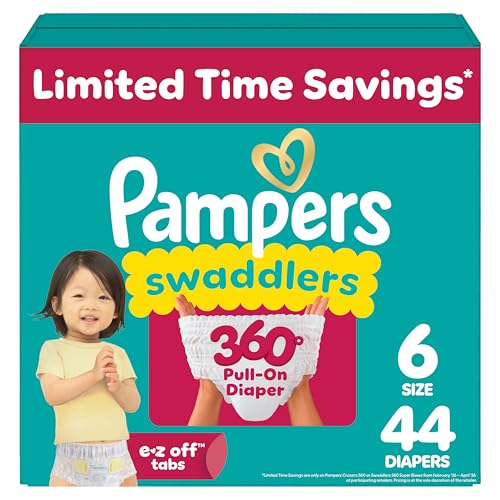 Image of Pampers Diapers - Swaddlers 360° - Size 6, 44 Count, up to 100% Leakproof Comfy Dry Fit, Designed for Easy Changes, Pull On Baby Diaper (Packaging May Vary)