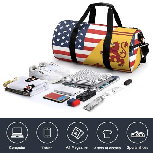Flag of U.S. Scotland Rampant Flag Travel Gym Bag Cylindrical Duffle Handbag Sport Workout Tote Bag with Shoulder Strap for Men Women4