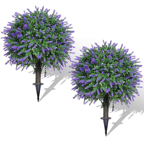 AOKIIE Set of 2 Artificial Lavender Boxwood Topiary Ball Bush