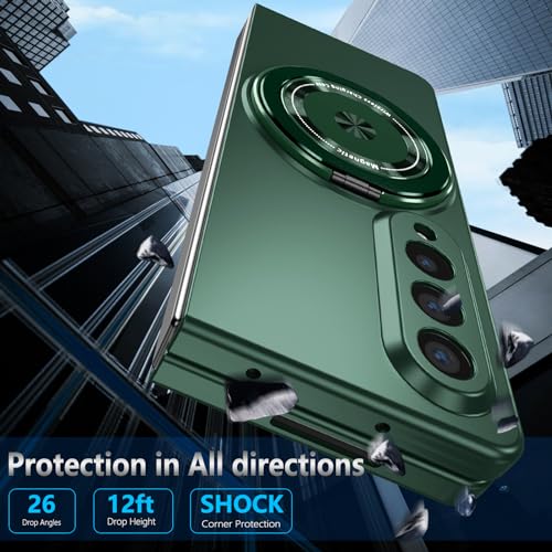 Image of Rugged Phone Case for Samsung Z Fold 4 Case with Ring Magnetic Fits Wireless Charger, 2 in 1 Soft TPU and Hard PC Cover Samsung Galaxy Z Fold 4 Case Shockproof Blue (Green)