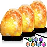 Retisee 3 Pcs Himalayan Salt Lamp with USB 7 Colors Changing Pure Mini Small Salt Light Adaptor and Wooden Base Natural Crystal Hand Crafted Salt Rock Lamp for Lighting, Decoration, Gift, Carnival