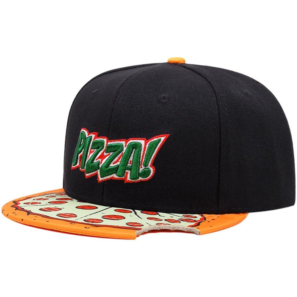 Baokuan Unisex Black Flat Hat Pizza Hat Snapback Trucker Streetwear Hip Hop Embroidery Baseball Cap