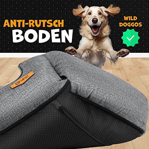 Lovpet® Hundebett Hundekissen Hundekorb Chiller, Inkl. Napf + 3X Kauknochen, Hundesofa Kissen für Kleine, Mittelgroße & Große Hunde, Bezug abnehmbar und waschbar, L 90 x 75 x 25 cm Grau