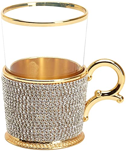 DEMMEX Copas de cristal decorado con diamantes de imitación hechos a mano para té y café, tazas con soportes, 7 onzas (1) Cover