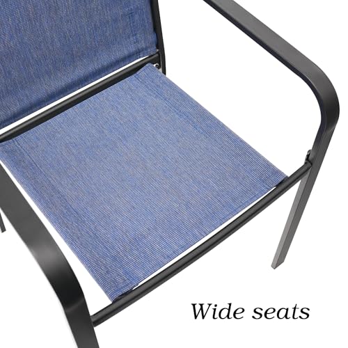 Image of Anmutig 5-Piece Outdoor Patio Dining Set 37-Inch Square Glass Table with 4 Stackable Chairs for Lawn Backyard and Deck, Blue