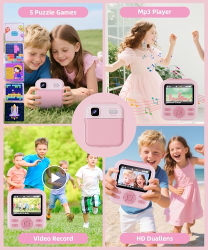 Image of Kids Camera Instant Print for Boys and Girls, 48MP HD Cameras w /1080P Video, Print Paper, 32GB Card, Brush, Christmas Birthday Gifts Toys for Toddler and Teenagers Age 3-16 Years Old (Pink)