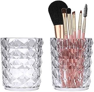 huahuo 2Pcs Makeup Brushes Holder Acrylic Organizer Cosmetic Brush Cup for Brow Pencil, Lipstick, Eyeliner