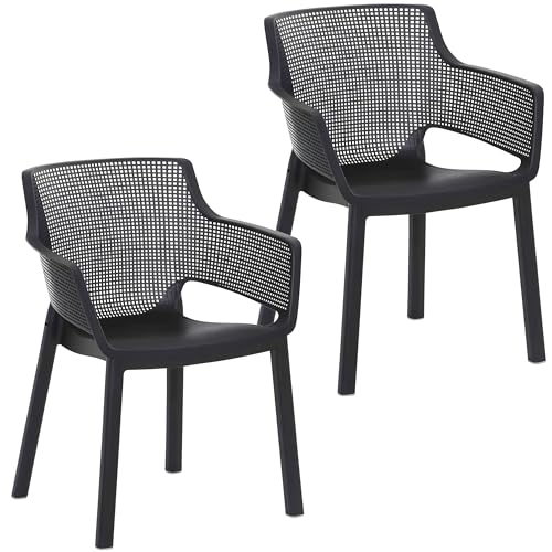 BURI 2X Gartenstühle Easy Terrassenstühle mit Armlehnen - Balkonstühle...