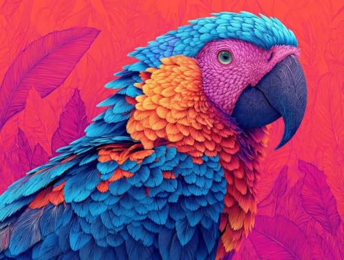 大人のための数字油絵キット DIY オウム羽 油絵セット 70x90cm アクリル絵の具 筆 ブラシ/フレームレス癒し ストレス解消 趣味 プレゼント- 集中力とリラックス効果、インテリアとして、贈り物に最適、脳トレにも、デコレーション、簡単、人気、ギフト