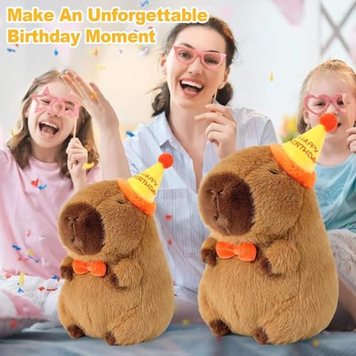 Image of AVS Cute Soft Capybara Plush with Happy Birthday Hat Bow Soft Capibala Stuffed Animals Plush Toys for Birthday Gifts