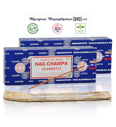 Satya Nagchampa Incense Sticks 250 gmx 2 Pack (500 GMS), Satya BNG (Bangalore) Insenses with Raajsee Incense Holder Bundle, Satya Nagchampa Natural Incense