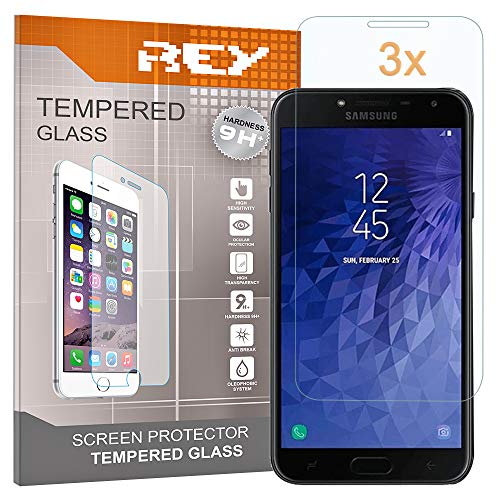 REY 2X Protector de Pantalla 3D para Samsung Galaxy J4 2018, Transparente, Protección Completa, 3D / 4D / 5D