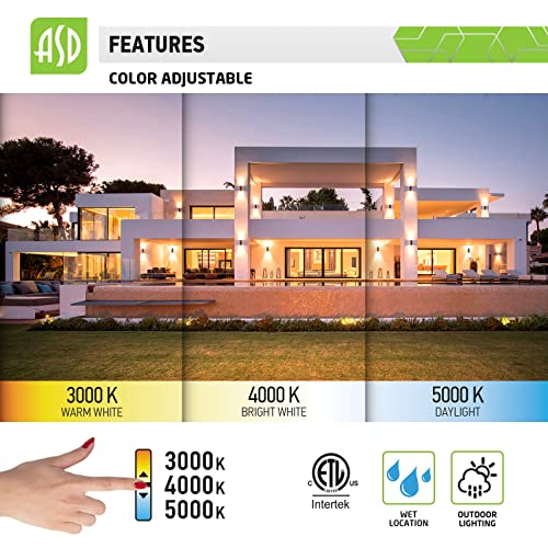 Asd Led Wall Light Fixture | Square Cylinder Sconce | 10 Inch 18W 120V 1900Lm 3000K 4000K 5000K Adjustable | Up And Down Lighting, Dimmable, Waterproof, Etl | Dark Bronze #TOP2