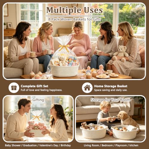 8PCS Small Woven Basket for Gift with Bags, Ribbons & Fillers, White - Image 5