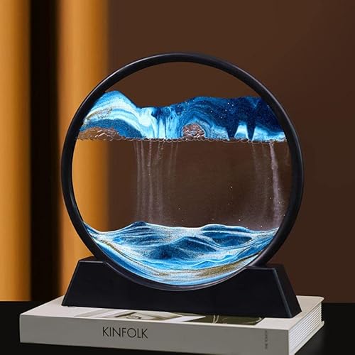 Arthink Moving Sand Art Picture,Liquid Motion 3D Sea Sandscape in Motion Display, Flowing Sand Frame Desktop Art Bookshelves Home Office Decoration (12 inch, Blue)