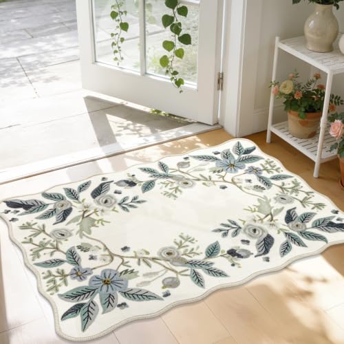 Tapete decorativo floral BSICPRO 2x3 pies blanco crema miniatura 1