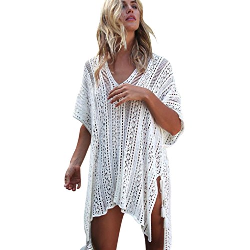 Bikini Cubrir Mujer, Bikini Cover Up Sexy Mujer Traje de Baño Mujer Pareos Playa Vestido de la Playa Bikini Cover up Camisola de Playa (Blanco, Tamaño Libre)