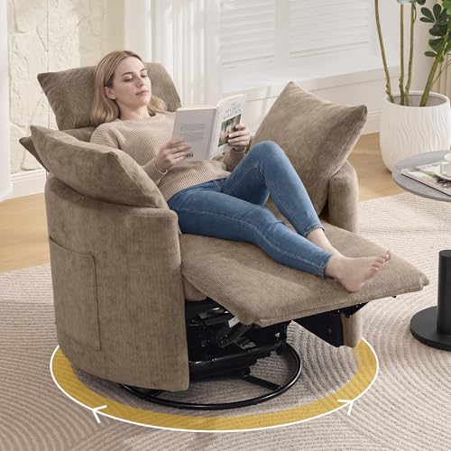 Image of HUBSON Manual Recliner Chair,Swivel Glider Rocking Chair Nursery, Tan