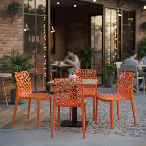 Image of Supreme Web Plastic Chair |Armless Chair for Dining Room Set, Home, Cafe & Outdoor Use |Weight Bearing Upto 220kgs(Color: Orange; Set of 4)