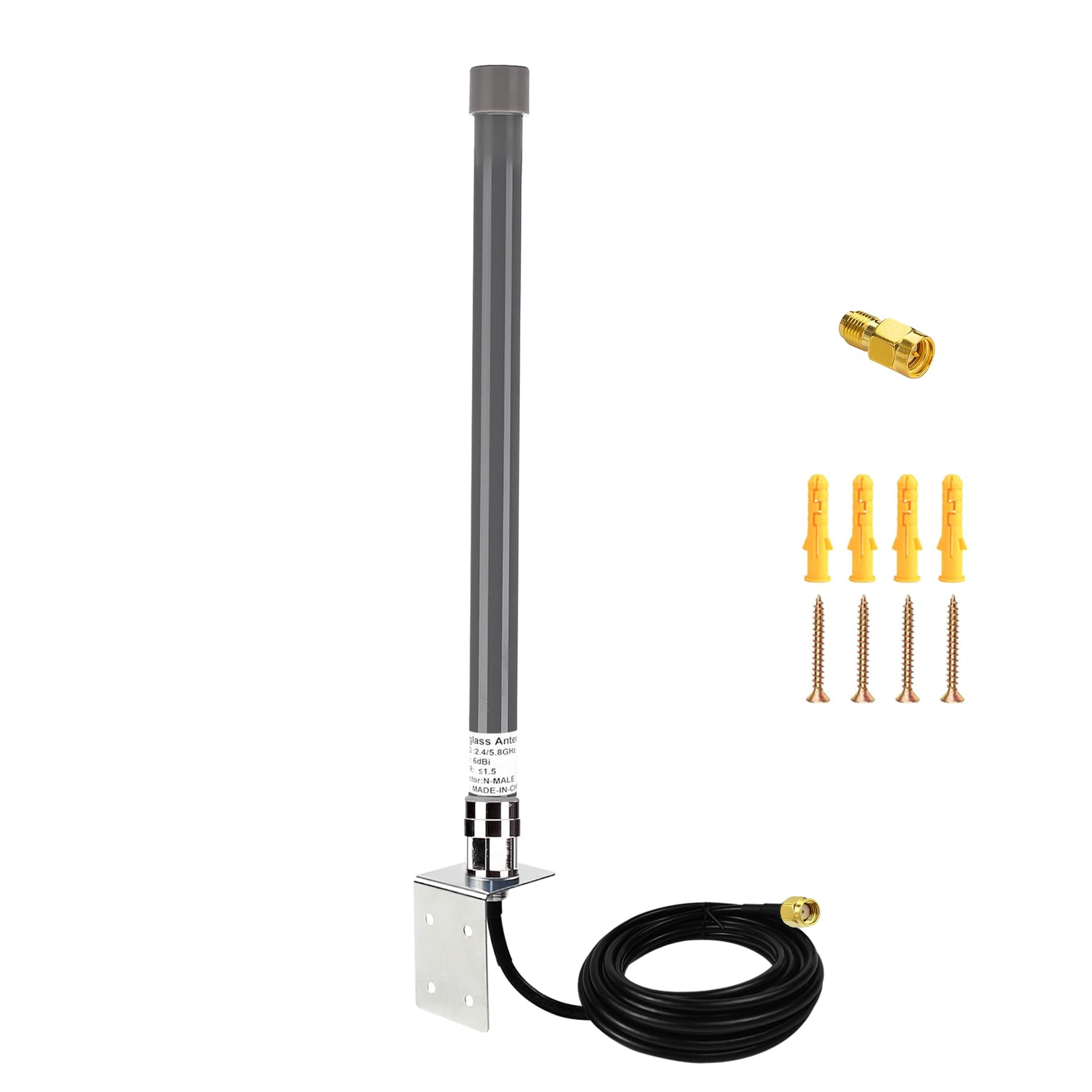 WiFi-Antenne, breite Abdeckung, Dualband, 2,4 G/5 GHz, Outdoor-Mini-Omni-Außenantenne, N-Stecker & RP-SMA, kabelloser WLAN-Adapter, 6 dBi W/3 m verlustarmes Kabel