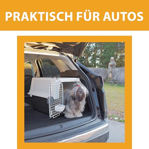 Ferplast Hundetransportbox Transportbox für mittelgroße Hunde Atlas 40, Reisebox für Hunde, Sicherheitsverriegelung, Lüftungsgitter, 49 x 68 x h 45,5 cm Grau
