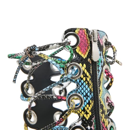 Image of STUPMARY Women Peep Toe Sandals Cut-outs Cross-tied Lace Up High Heeled Gladiator Sandals Zipper Over The Knee Bootie Summer