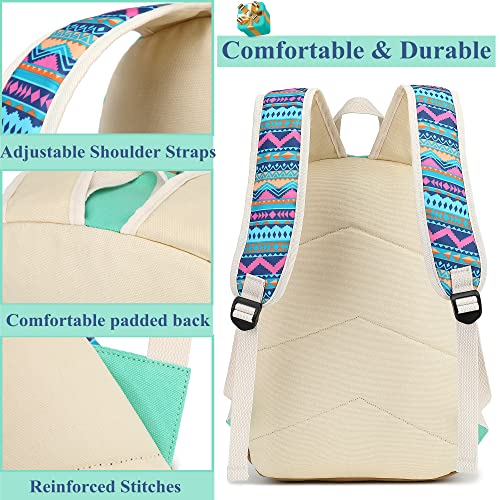 Leaper Geometric Canvas Backpack College Bookbag Shoulder Bag Satchel Daypack Water Blue #TOP4