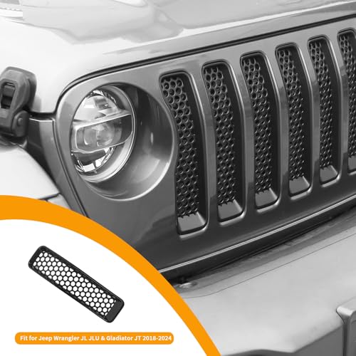 Image of Hoolcar Front Grill Insert Cover Trim Kit Compatible with Jeep Wrangler JL JLU 2018-2024 2025 Front Honeycomb Grille Cover Guard Exterior Accessories, Black, 7 PCs