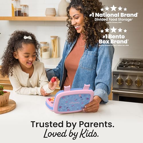 Image of Bentgo Kids Prints Leak-Proof, 5-Compartment Bento-Style Kids Lunch Box - Ideal Portion Sizes for Ages 3-7, Durable, Drop-Proof, Dishwasher Safe, & PFAS & BPA-Free Materials (Lavender Galaxy)