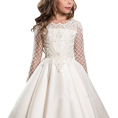 GZCYL Long Sleeve First Communion Dresses for Girls Ball Gown Flower Girl Dresses Satin3