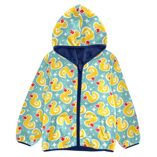 Yellow Rubber Duck Toddler Fleece Jacket Baby Boys Hooded Zipper Long Sleeve Thick Warm Outerwear 3-10 Years