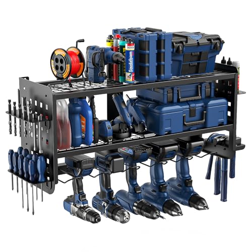 Strifuture Werkzeug Organizer Wand - Schwerlast-Stahlregal, belüftetes Gitter mit Haltern für Bohrer/Hämmer/Schraubendreher zur Garagenlagerung