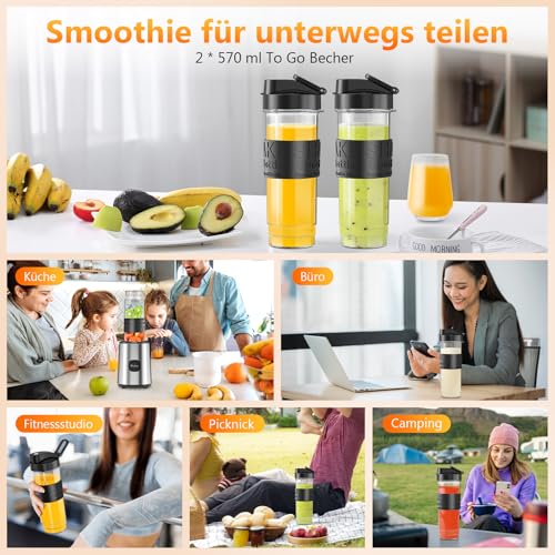 Blender Smoothie 500 W, Blender Mixeur avec 2 Bouteilles Tritan Portables de 570 ml, Blinder Mixeur sans BPA avec 4 Lames en Acier Inoxydable, pour Shake, Smoothie et Aliments pour Bébés – Image 4