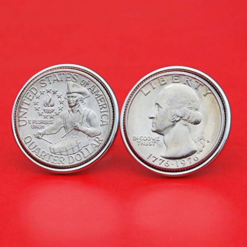 US 1776 ~ 1976 Bicentennial Design Washington Quarter Dollar Gem BU Uncirculated Special Mint Set Coin Cufflinks NEW - Drummer Boy Reverse