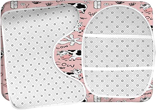Badezimmerteppich-Set, 3-teilig, Cartoon-Kuhmilch-Rosa, lustige Tiere, waschbare Badteppiche, rutschfest, mit Rückenpolster, Konturteppich und Toilettendeckelbezug – Bild 6