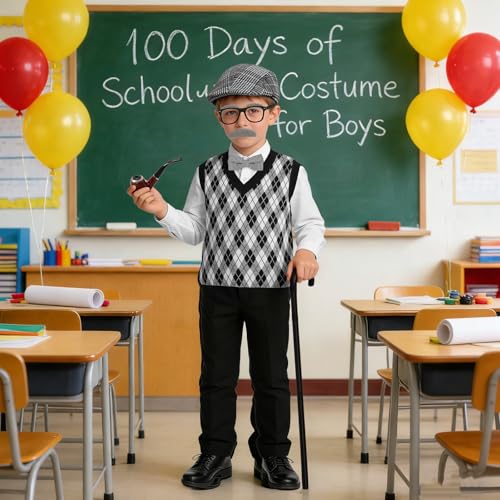 Disfraz infantil para 100 días de escuela con accesorios de abuelo miniatura 6