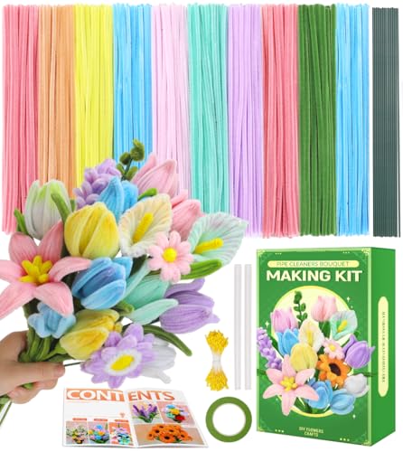 Praisebank Pastel Pipe Cleaners for Crafts (400pcs with Instruction) Flower Making Kit Chenille Stems for DIY Projecets Arts & Crafts Supplies for Festival Party Decorations