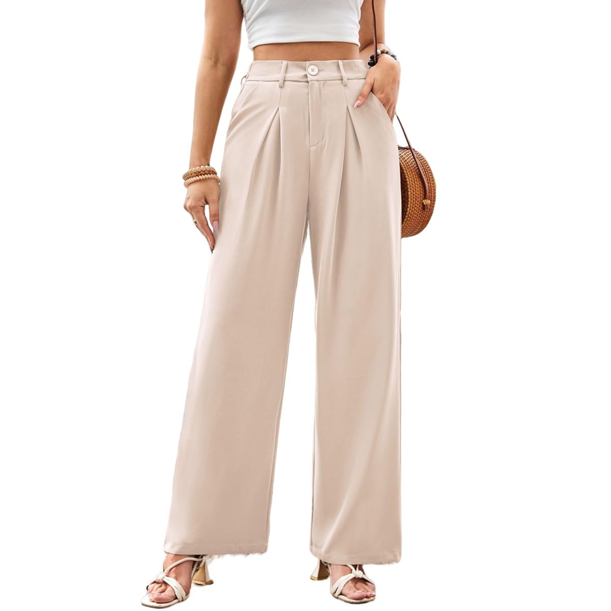 Womens High Waisted Wide Leg Pants Loose Fit Office Trousers for Work and Business Elegant and Flowing Dress