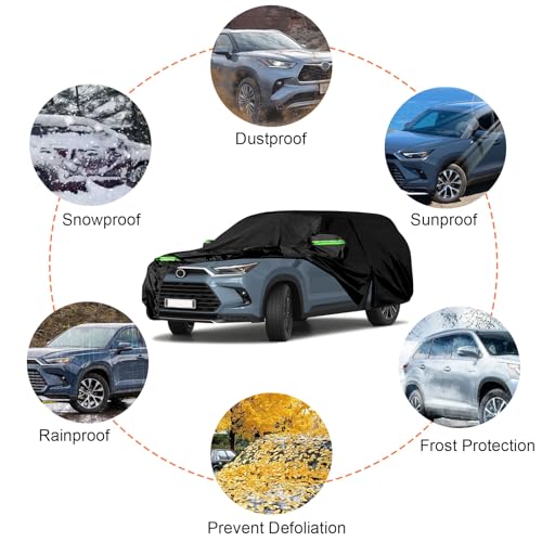 Image of Waterproof Car Covers Replace for Toyota Grand Highlander /Lexus TX350 500h | 6 Layers All Weather Car Cover with Cotton Liner, Zipper Door, Windproof Bands for Snow Rain Dust Protection