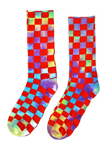 Novelty Tie Dye Grid Skateboard Casual Crew Socks Unisex