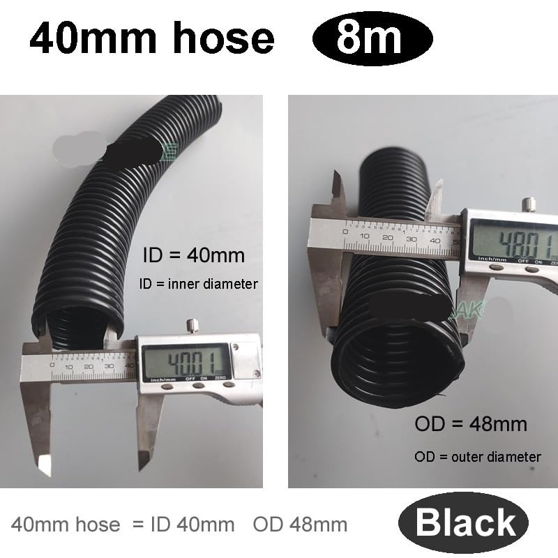 Tubo flessibile filettato multi diametro aspirapolvere | Gomma resistente all'invecchiamento(Black 40mm x8m)