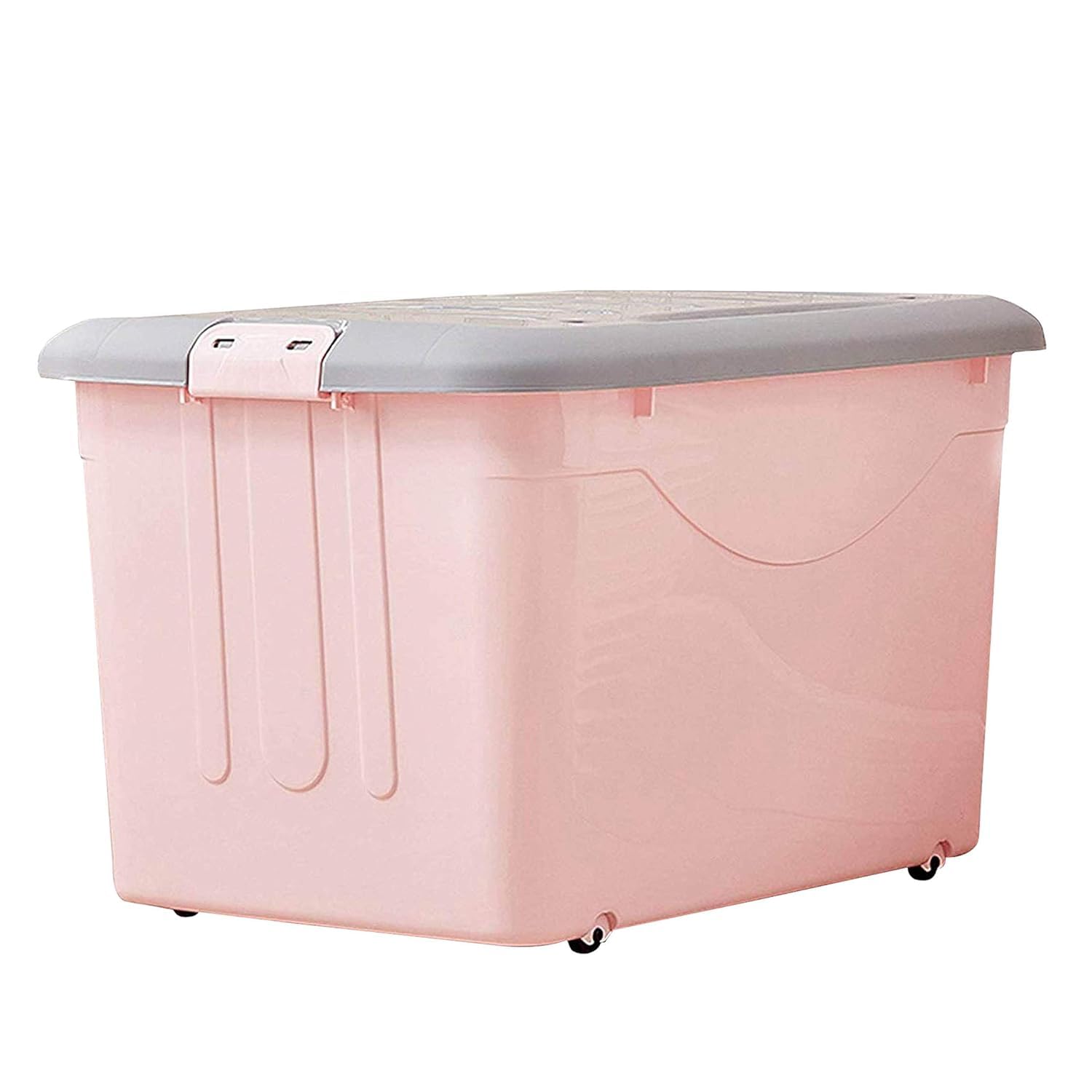 TIED RIBBONS 28 Liters Plastic Multipurpose Storage Container with Closing Lid, Wheels and Side Locking Handles Organizer Box (Pink, Full)