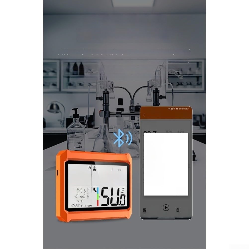 1 medidor inalámbrico de temperatura y humedad, termohigrómetro industrial con precisión de ± 0,5 ℃, registro de datos de aplicación para laboratorio, naranja (instrumento y sonda)